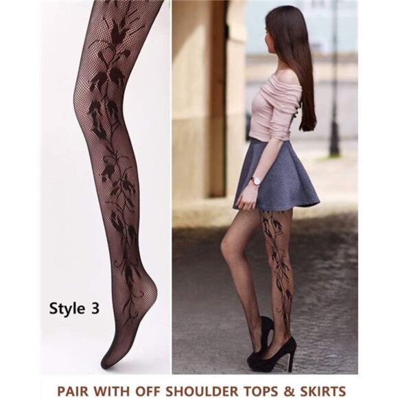 Women Patterned Fishnet Tights Black Fishnets Net Stockings Pantyhose - Picture 4 of 6